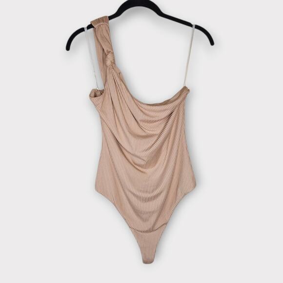 Privacy Please Womens Ribbed One Shoulder Bodysuit Tan Nude M Elegant Minimal - Picture 2 of 8